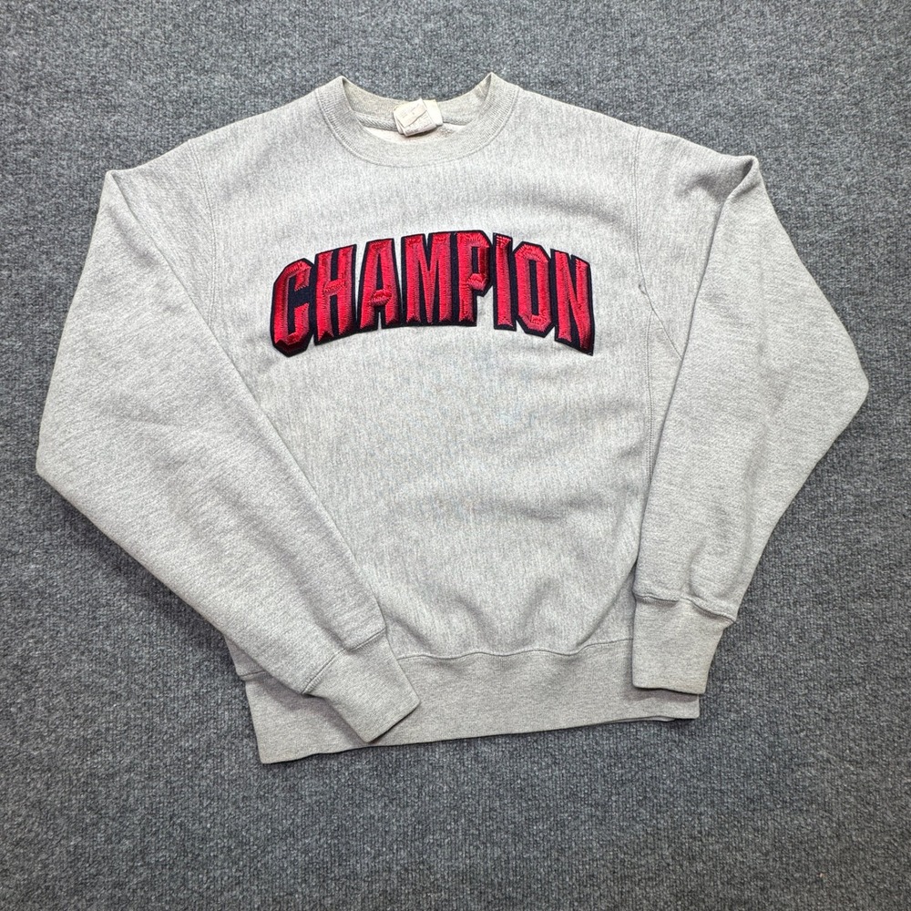 Champion Reverse Weave Sweatshirt Mens S Grey Crewneck Embroidered Spelled